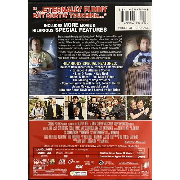 Step Brothers (DVD, 2008) Unrated Single-Disc – Will Ferrell, Reilly, Comedy - Picture 2 of 3